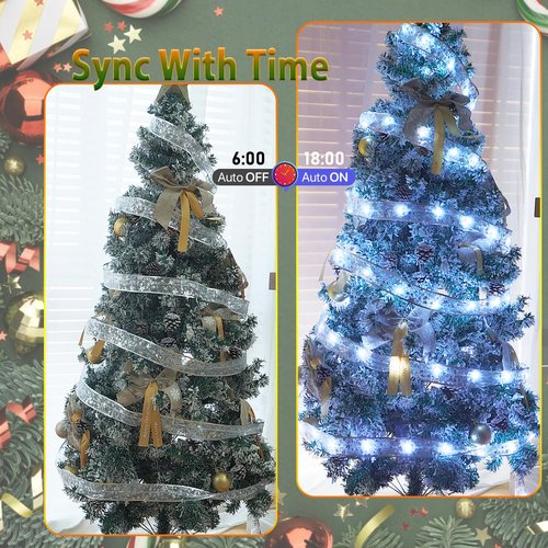 Lphianx Smart Christmas Tree Ribbon String Lights, 33ft 80 Modes Colors Changing Ribbon Light for Christmas Tree, APP & Remote Control, Sync Musical, Timer, USB (Silver)