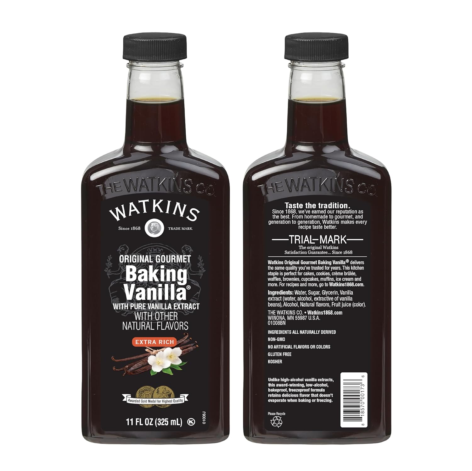 Watkins Gourmet Baking Vanilla - All-Natural Pure Vanilla Extract, 11 Fl Oz (Single Bottle)