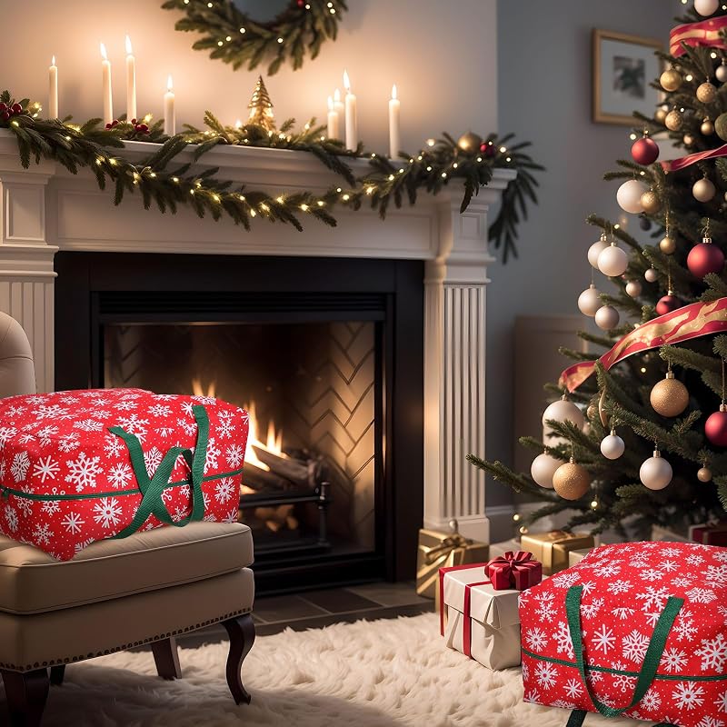 2 Pcs 18x15x10 Inch Snowflake Christmas Ornament Storage Bags with Handles & Zipper - Tear Proof 600D Oxford