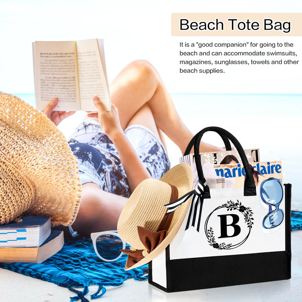 FODIENS 12 Pack Canvas Tote Bag for Women, Personalized Blank Beach Bag with 26PCS A-Z Initial Heat Transfer Letters Film, DIY Monogrammed Gift Tote Bags Bulk for Mom Teachers Friends Bridesmaids