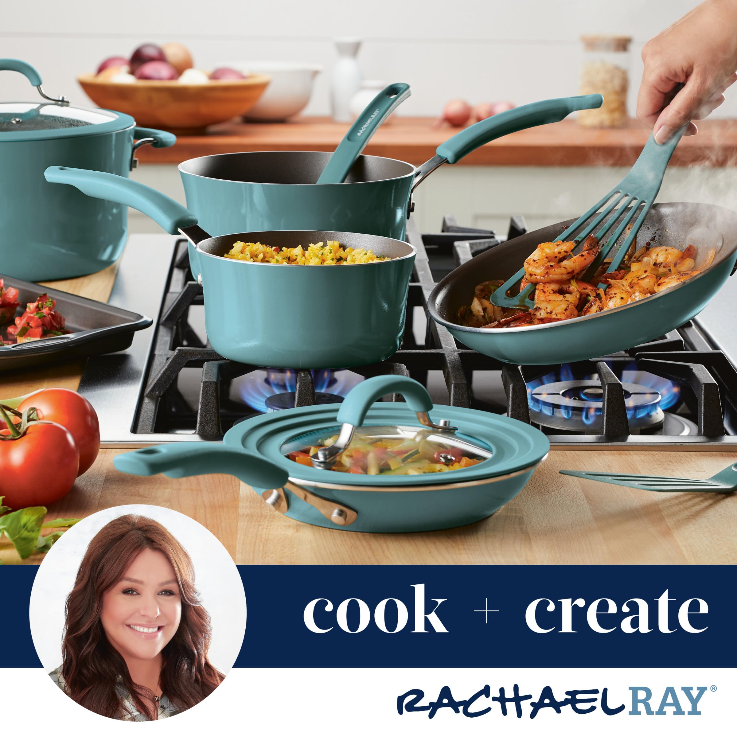 Rachael Ray Cook + Create Nonstick Stovetop Griddle/Grill Pan, Square, 11 Inch, Agave Blue