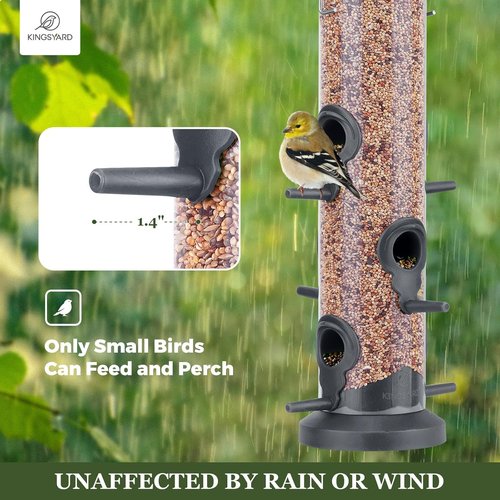 Kingsyard Tube Feeders - 2 Pack with 6 Feeding Ports | Premium Weatherproof Design for Attracting Wild Birds (Black)