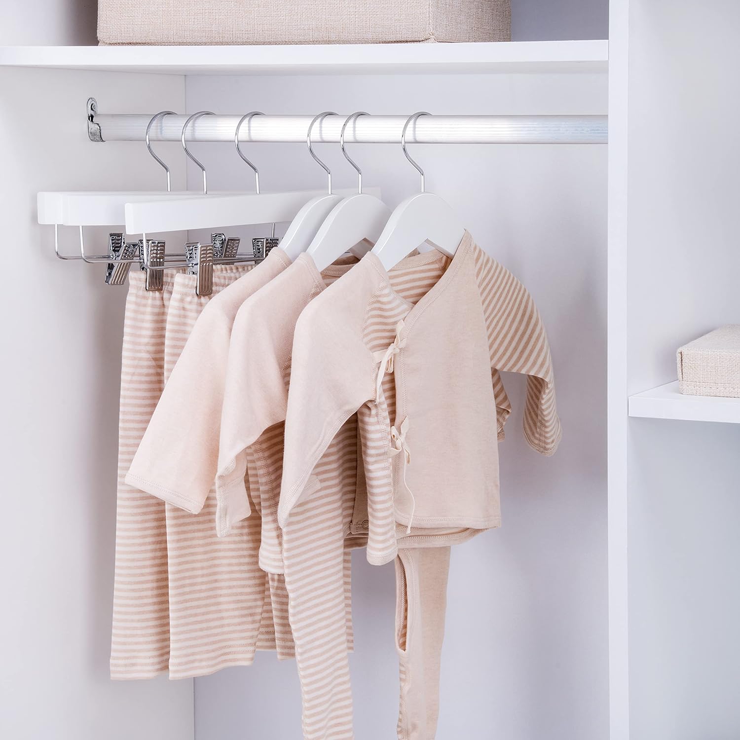 Nature Smile Wooden Shirt Coat Hangers for Kids - Anti-Rust Chrome Hooks | Pack of 10 (White)