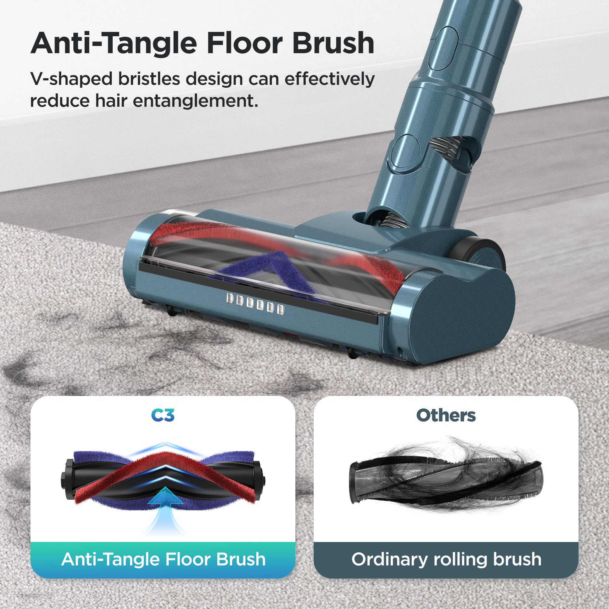 Cordless Vacuum Cleaner,33KPA/400W Powerful Stick Vacuum with Auto Suction Mode,Max 50Mins Runtime,LED Display,Rechargeable&Anti-Tangle,Lightweight Vacuum Cleaners for Home/Pet Hair/Carpets/Hard Floor