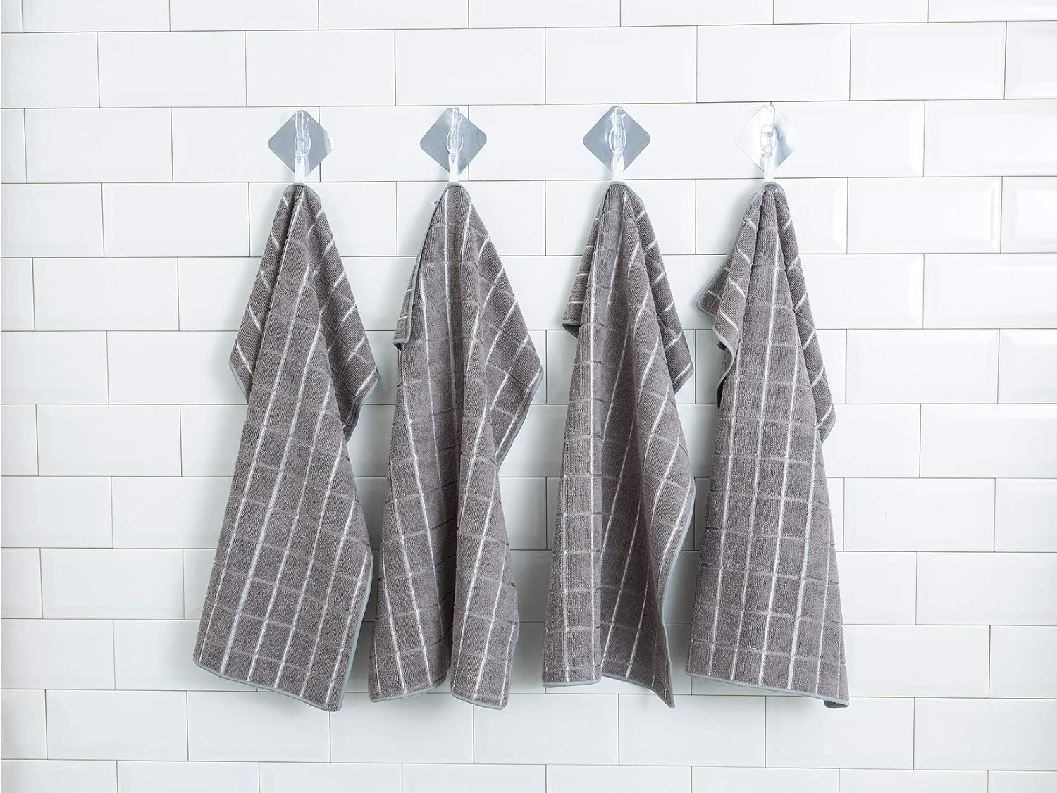 Microfiber Dish Towels - Super Absorbent & Lint-Free Kitchen Towels - 8 Pack, Gray Lattice Design, 26 x 18 Inch