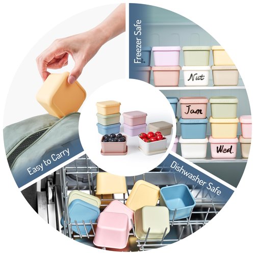 ISSEVE 8oz Silicone Snack Containers for Kids, 1 Cup Reusable Small Containers with Lids, Leak Proof Silicone Food Storage Containers, Kids Lunch Box for Daycare, School, Travel (8)