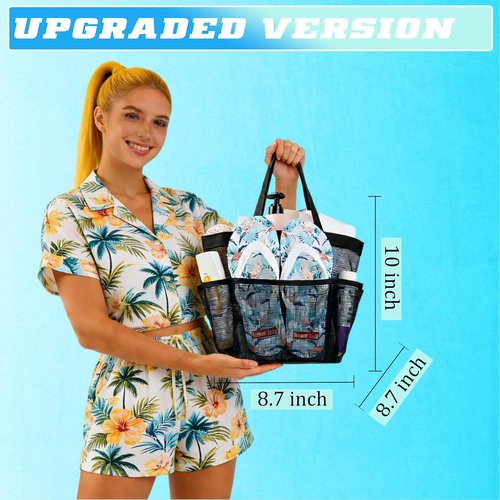 Attmu Mesh Shower Caddy - Portable College Dorm Essentials with 8 Pockets | Quick Dry Hanging Bag
