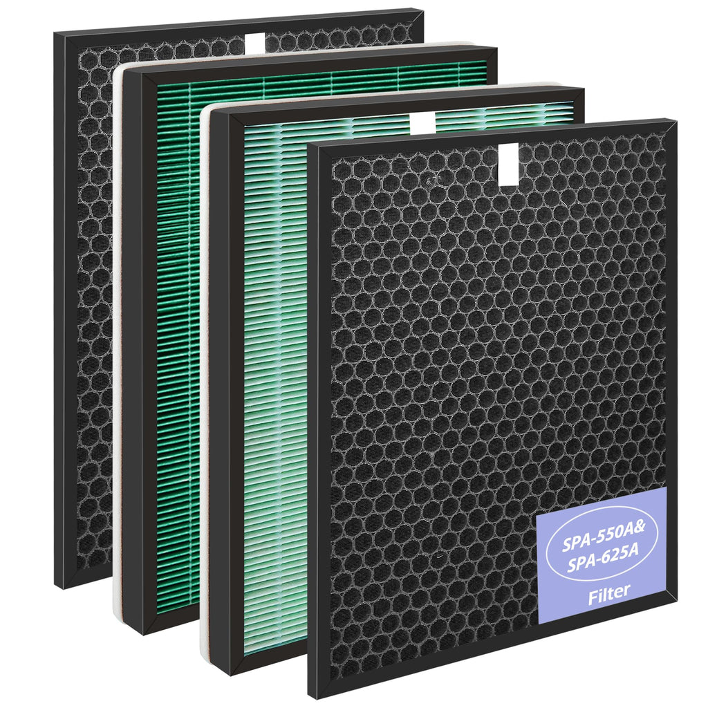 Popurure SPA-550A Filter Replacement Compatible With Rabbit Air BioGS 2.0 Air Purifiers, Model SPA-550A and SPA-625A, 2 True HEPA(H13) Filters + 2 Activated carbon Filters