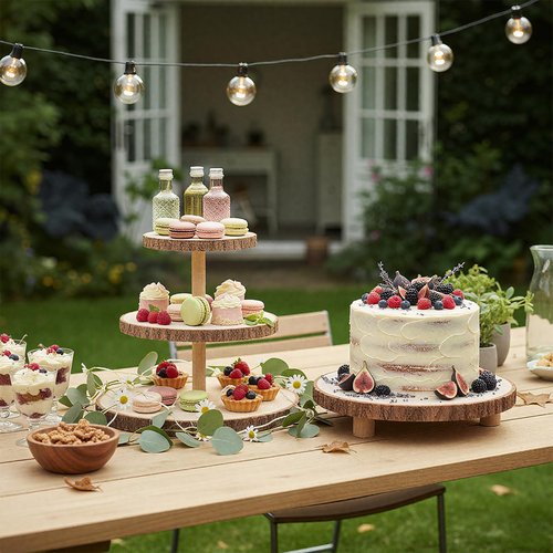 CroBlissful 12 Pcs Wooden Rustic Cake Stand Set, 7 Pcs Honeycomb Cupcake Stand, 3-Tier and Single-Tier Wooden Cupcake Tower, 4 Wood Slices Tray, Suitable for Wedding Tea Party Forest Theme Tables