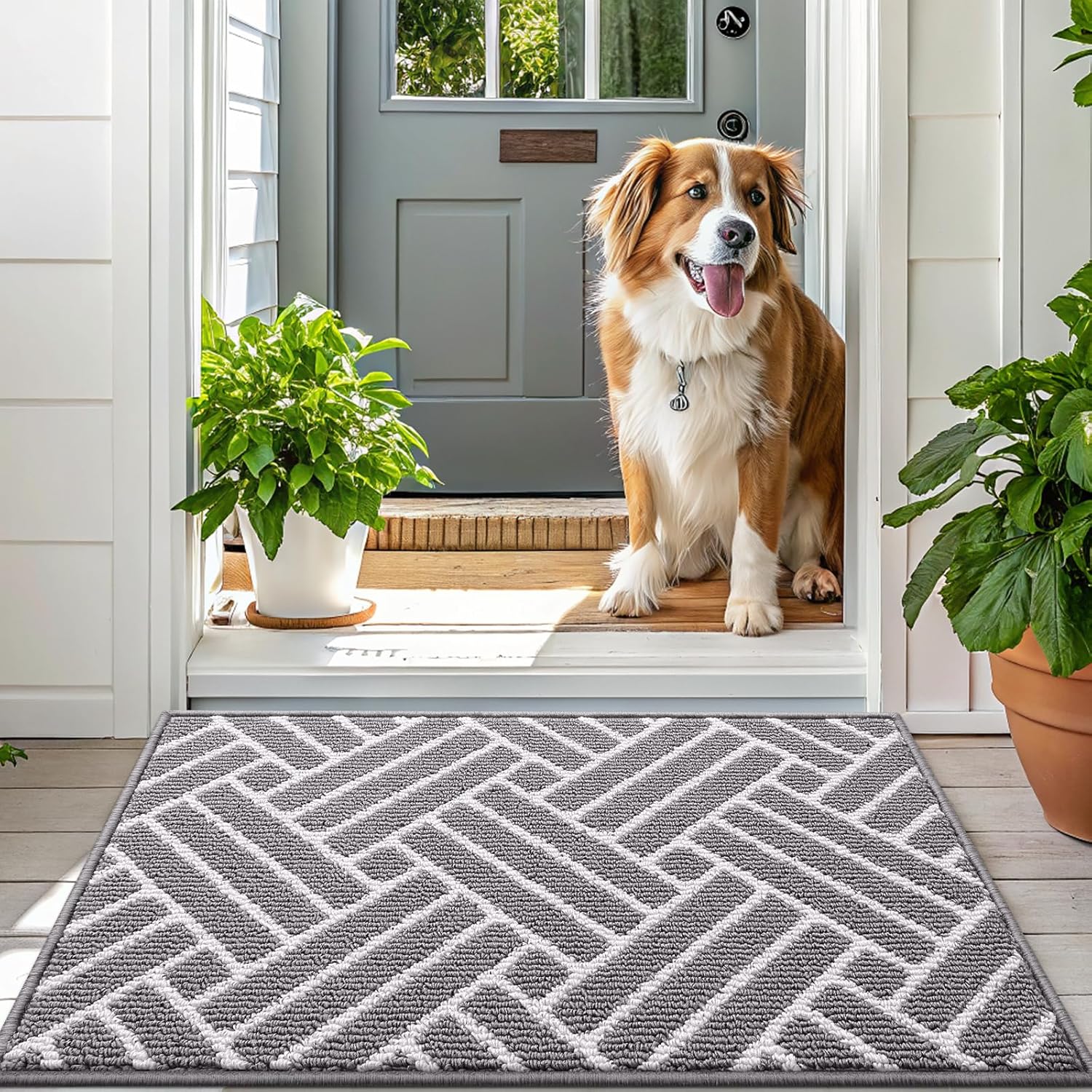 OLANLY Indoor Door Mat - 32x20 Inch Dirt Resistant, Absorbent & Non-Slip Rubber Backing | Grey