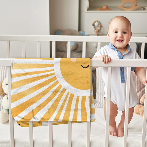 HIWX Boho Sun Kids Blanket, Boho Blankets, Bohemia Yellow Abstract Smily Sunshine Throw Blanket for Kids Girls Boys Nursery Toddler Room Bedroom Home Office Couch Bed Decor, 40x30 Inches