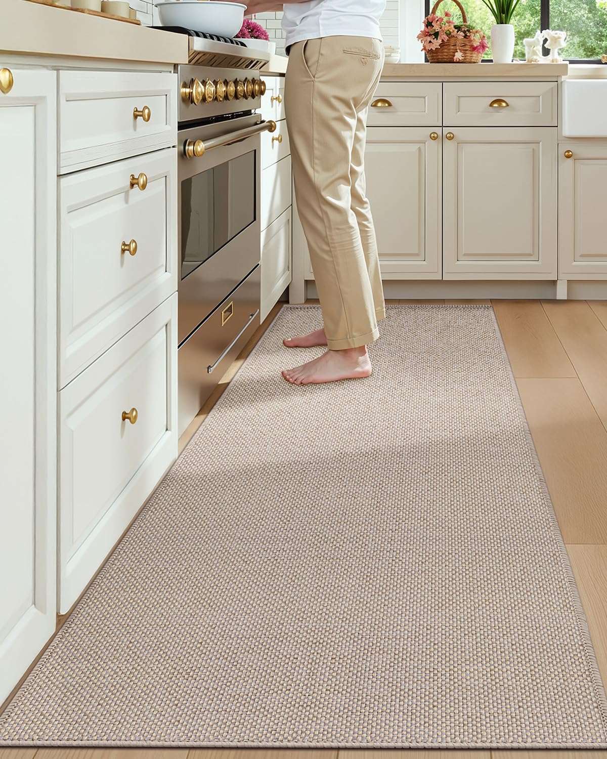 Color&Geometry Kitchen Rugs and Mats Non Slip Washable, Absorbent,Woven Kitchen Runner Rug Easy to Clean Kitchen Floor Mats for in Front of Sink, Laundry Room, Hallway,24"x83", Beige
