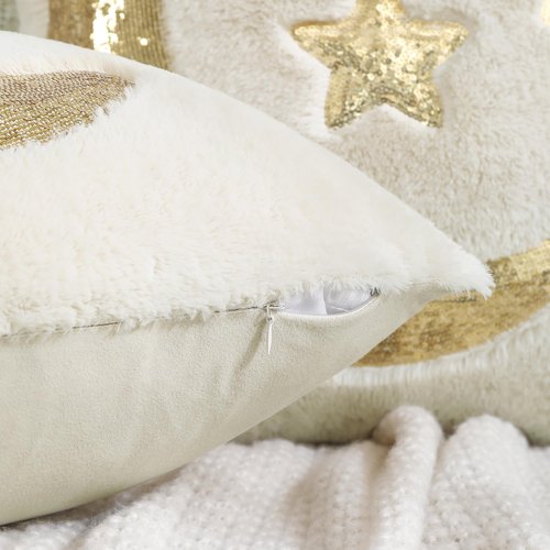 Holibeat Ramadan Throw Pillow Covers 18x18 inches Fluffy Sequin Decoration Pillowcases (Pack of 2) (3stars)
