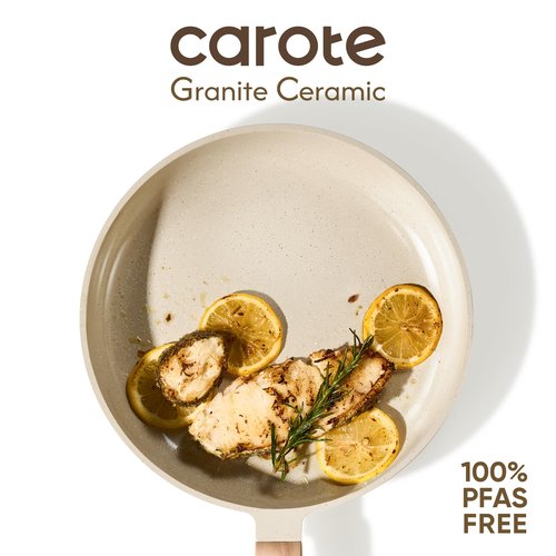 CAROTE 10" Frying Pan Set, Non-Toxic PTFE & PFOA Free Fry Pan & Omelet Pan, Compatible with Induction, Ceramic, Gas Cooktops