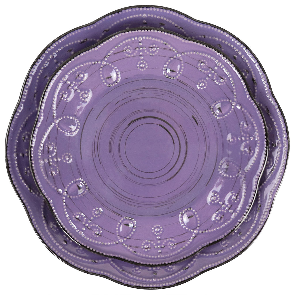 Elama Rustic Birch 16 Piece Stoneware Dinnerware Set in Purple, Purple with Brown Accents, (EL-RUSTICBIRCH)