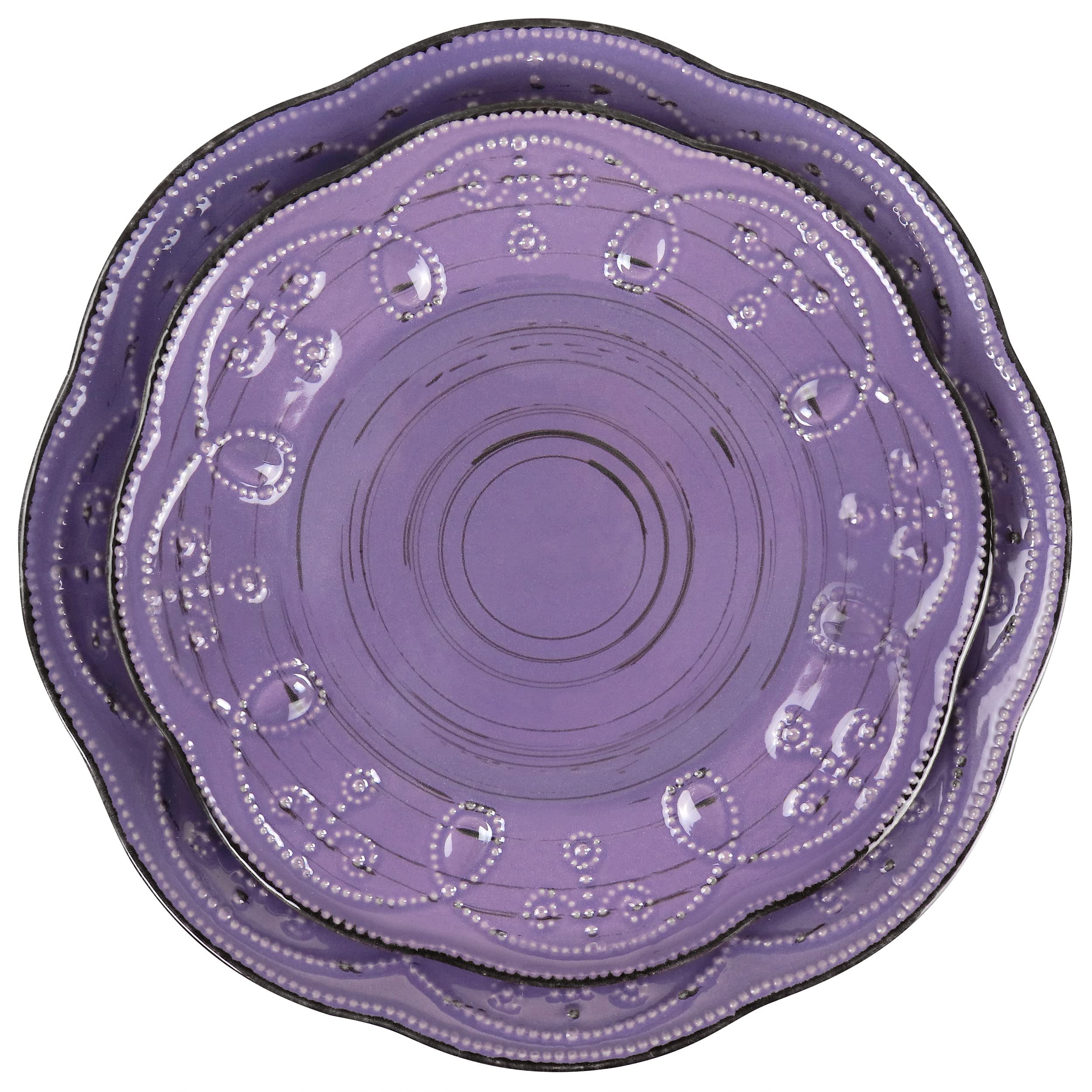 Elama Rustic Birch 16 Piece Stoneware Dinnerware Set in Purple, Purple with Brown Accents, (EL-RUSTICBIRCH)