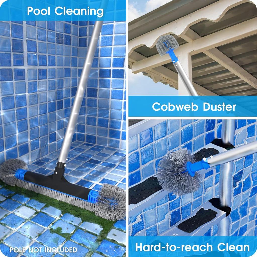 TidyMister 20'' 2-in-1 Pool Brush Head - Heavy-Duty Cobweb Duster with EZ Clip & Wavy Nylon Bristles for Inground & Above-Ground Pools