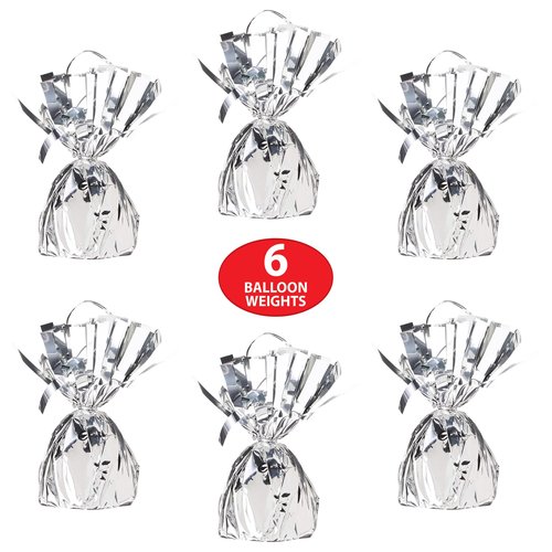 Beistle Metallic Wrapped Balloon Weight – 6 Pack, Silver Balloon Centerpiece Bouquet Holders, Party Decoration Accessories for Birthdays, Weddings, Graduations, and Retirement Celebrations, 6 Oz