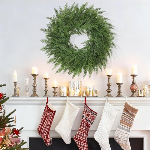 Lush Christmas Wreath - 24-Inch Real Touch Faux Cedar - Perfect for Indoor/Outdoor Holiday Decor