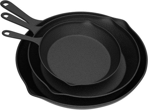 Home-Complete Cast Iron Skillets Set - Pre-Seasoned Nonstick Frying Pans | 10-Inch, 8-Inch, 6-Inch Sizes