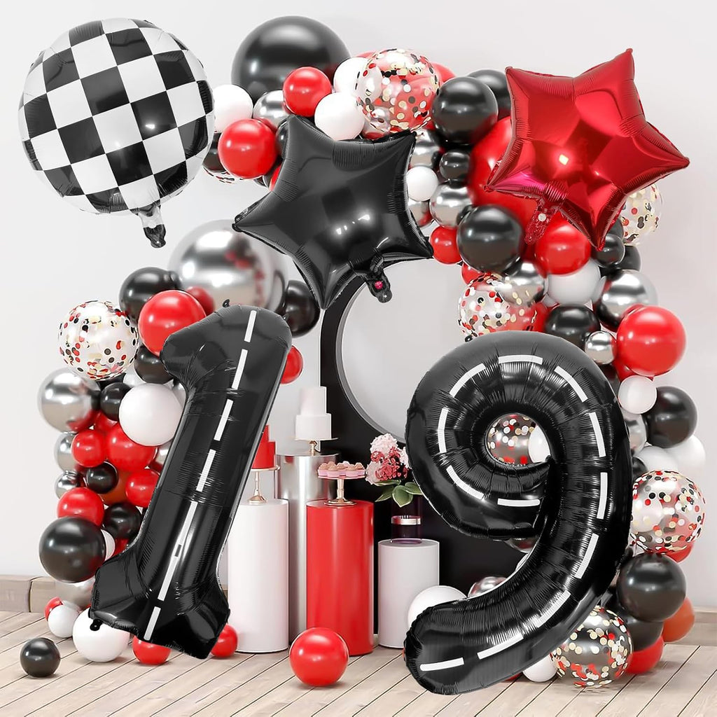 Race Car 9 Balloon - 40 Inch Checkered Star Balloon for Boys' 9th Birthday Party Supplies