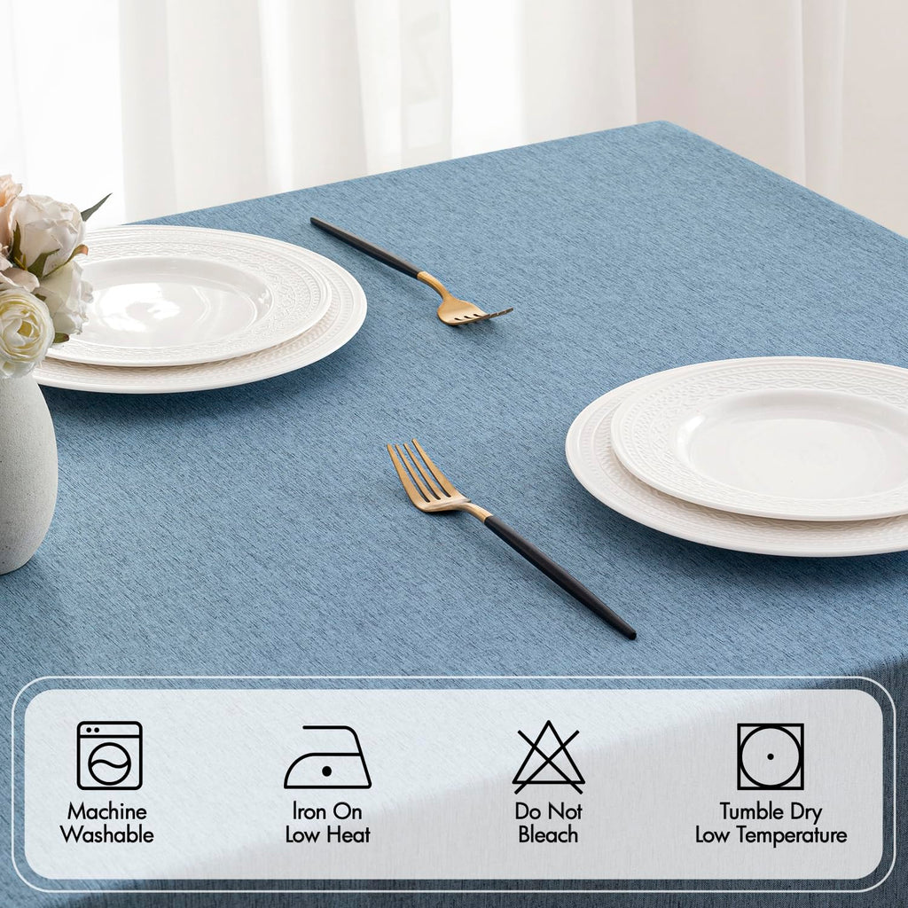 MIULEE Dusty Blue Rectangle Linen Polyester Tablecloth with Decorative Cutouts Waterproof Stain Resistant & Shrink-Proof Table Cloth 60x120 inch Farmhouse Style for Dining Wedding Party