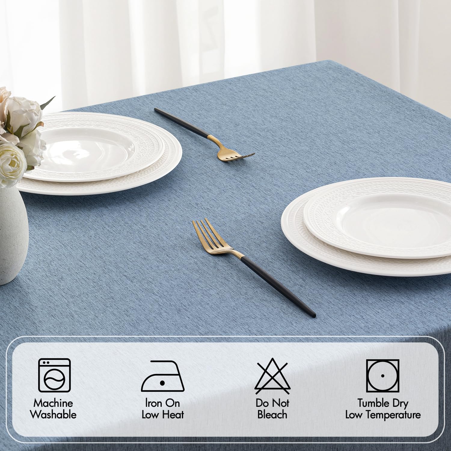 MIULEE Dusty Blue Rectangle Linen Polyester Tablecloth with Decorative Cutouts Waterproof Stain Resistant & Shrink-Proof Table Cloth 60x120 inch Farmhouse Style for Dining Wedding Party
