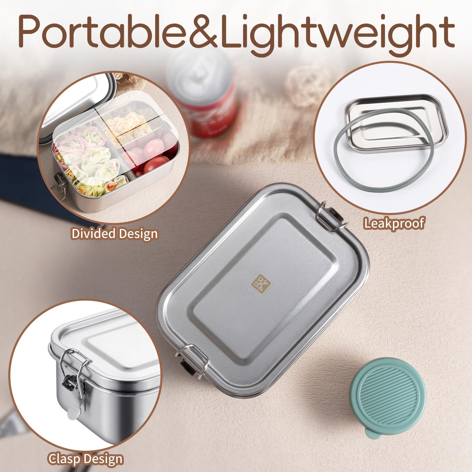 GOLDEN KEY 27oz Stainless Steel Bento Box for Kid,800ml Small & Thickened Metal Lunch Box with 3 Compartments,Eco-friendly Leak-Proof Container with Lockable Clips(Green)