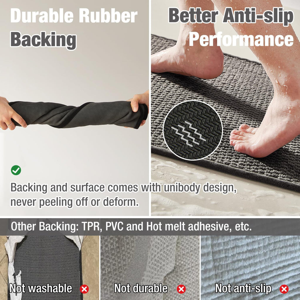 TYUU Bathroom Rug - Non-Slip, Super Absorbent & Quick-Dry Mat | Dark Grey 16"x24"