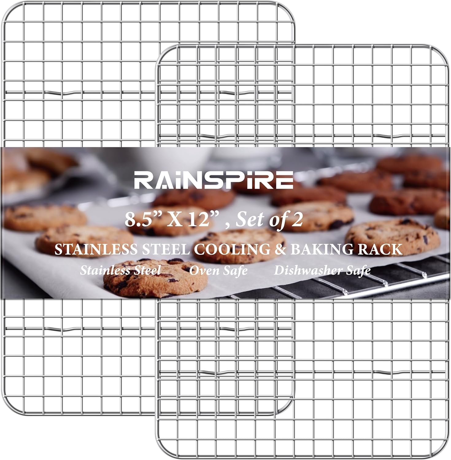 Rainspire Cooling Rack - Heavy Duty Stainless Steel Baking Rack | Oven Safe, Fits Quarter Sheet Pan, 8.5" x 12", 2-Pack