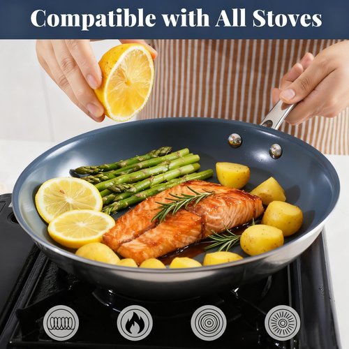 Ephaclad Stainless Steel Nonstick Frying Pan,8 Inch Healthy Non Toxic Ceramic Coating Cookware Works on Induction, Electric Stove and Gas Cooktops,PTFE PFAS PFOA Free Skillet,Dishwasher&Oven Safe
