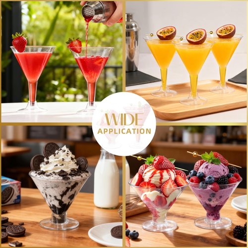 RYTOXILO 100 PCS Plastic Martini Glasses Disposable, 5oz and 7oz Clear Martini Plastic Glasses with Cocktail Picks, Unbreakable Mini Cocktail Cups for Weddings Party