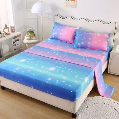 IngeCrafts Rainbow Galaxy Sheet Set Twin Size, 4-Piece Bedding with Glitter Star Ombre Design - Ultra-Soft Microfiber for Kids, Girls, Teens (Vibrant Blue, Twin)