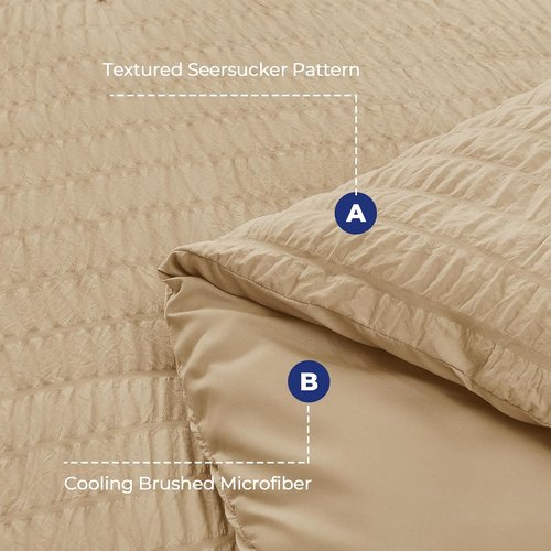 HYMOKEGE Twin XL Comforter Set - Luxury 5-Piece Seersucker Bedding Set in Khaki for All Seasons