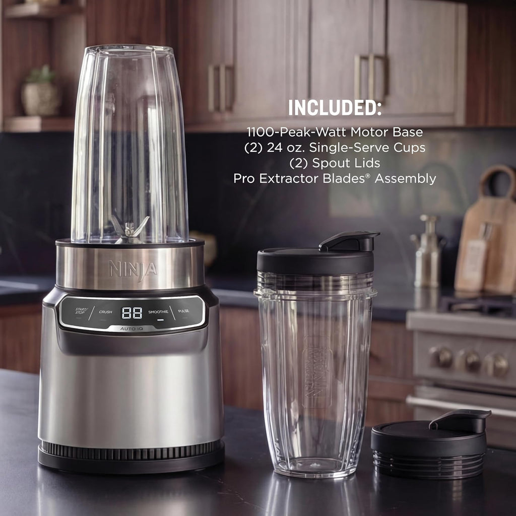 Ninja Nutri Pro Blender - Single Serve for Smoothies & Shakes - Includes 2 Cups & Lids - Silver | BN401