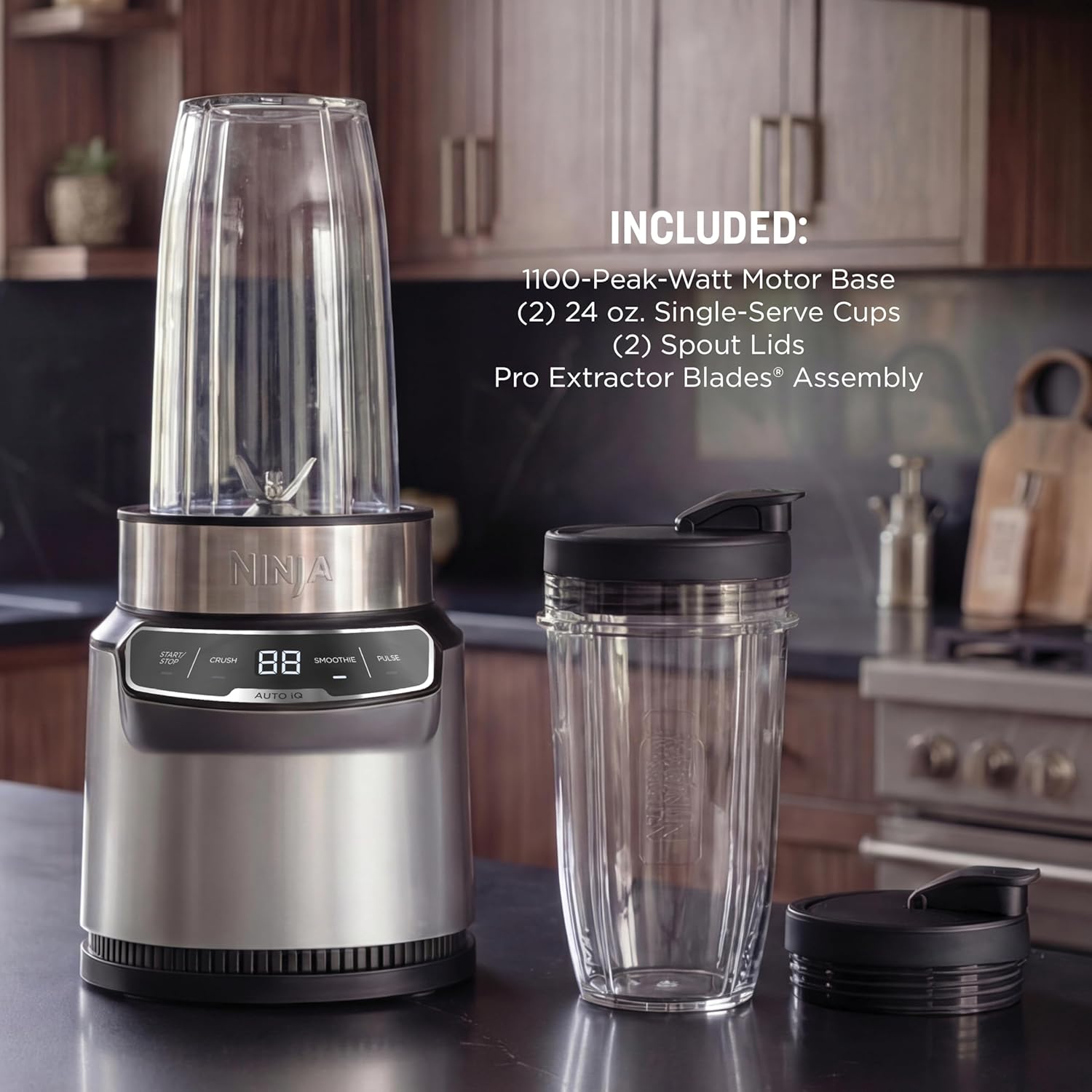 Ninja Blender - Nutri Pro with Auto IQ Technology | Perfect for Smoothies & Frozen Drinks | Includes (2) 24 oz. To-Go Cups | 1100 Peak Watts | Silver | BN401