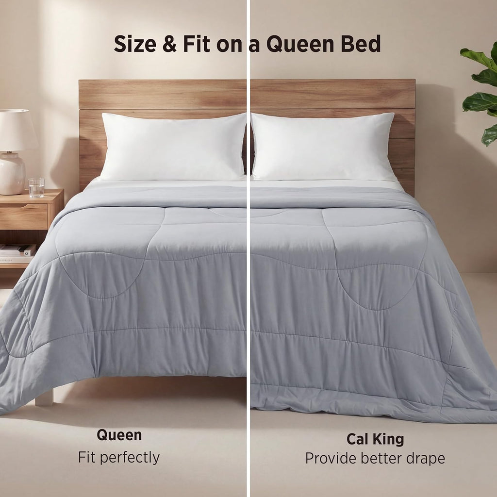Bedsure Cooling Comforter - Lightweight Queen Size Blanket with Dual-Sided Cool Tech | Soft Grey, 88x88 Inches