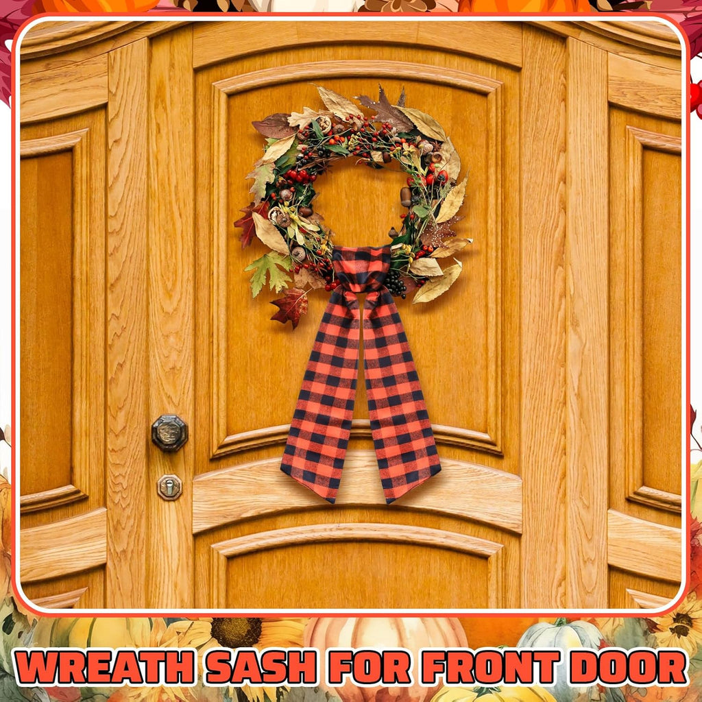 Regine Switzerland Wreath Sash - Satin Blank Sashes for Embroidery | Indoor/Outdoor Decor (Orange, Black, Fall Plaid)