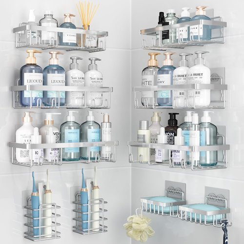 Liuoud Shower Caddy Organizer - 10 Pack Rustproof Stainless Steel Wall Storage Baskets | Silver