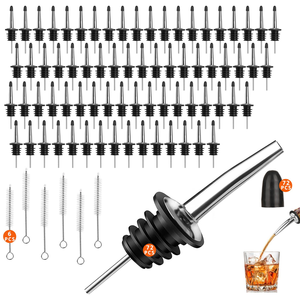 72 PACK Femilkt Liquor Pour Spout With Dust Caps,Stainless Steel Pourers Spouts for Liquor Bottles,Bottle Pourers for Alcohol, Olive Oil - Speed Pourers, Bar Bartender Accessories
