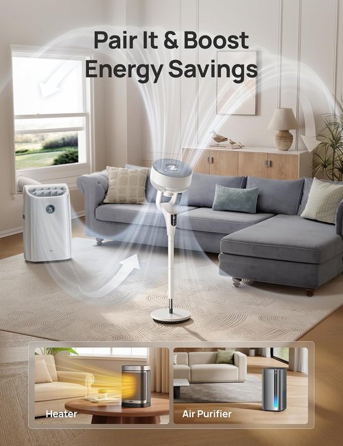 DREO 2026 Upgraded Oscillating Fan - 90ft Airflow, 20dB Quiet, 8+ Speeds, Adjustable Height 38-42''