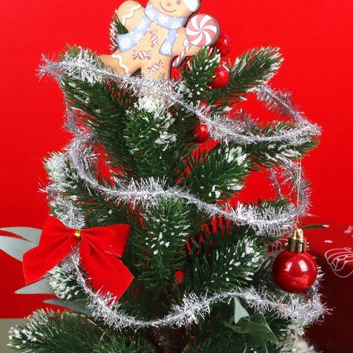 CCINEE Christmas Tinsel Garland, 65.6 FT Silver Glitter Ribbon Metallic Foil Thin Christmas Mini Garland for Xmas Tree Party Wedding Decorations Craft Supplies