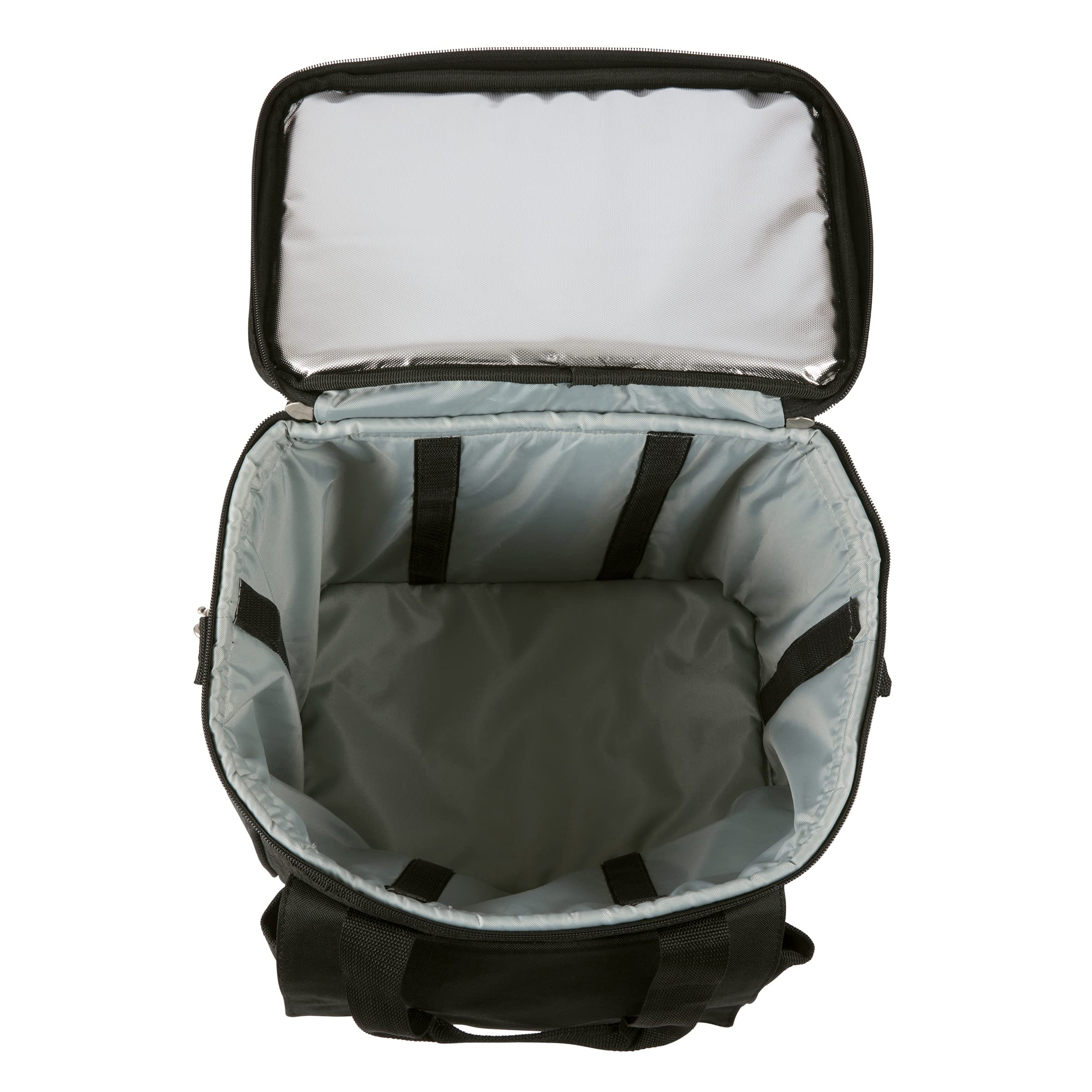 PICNIC TIME Cellar 6-Bottle Wine Carrier & Cooler Tote, Insulated Padded Wine Cooler Bag for Travel, Portable Bag with Polyester Exterior and Water-Resistant Base, (Black with Gray Accents)