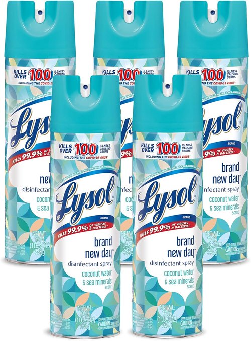 LYSOL Disinfectant Spray - Coconut Water & Sea Minerals | 19 Oz (Pack of 5) - Powerful Germ Protection