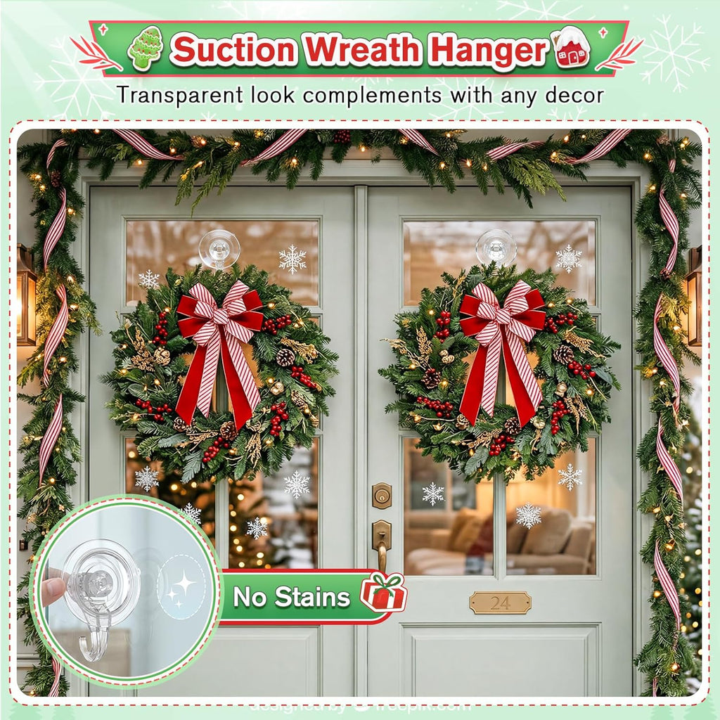 VIS'V Wreath Hanger - Heavy Duty Suction Cup Hooks | 22 LB Capacity, Clear, 8 Pack, Removable & Reusable