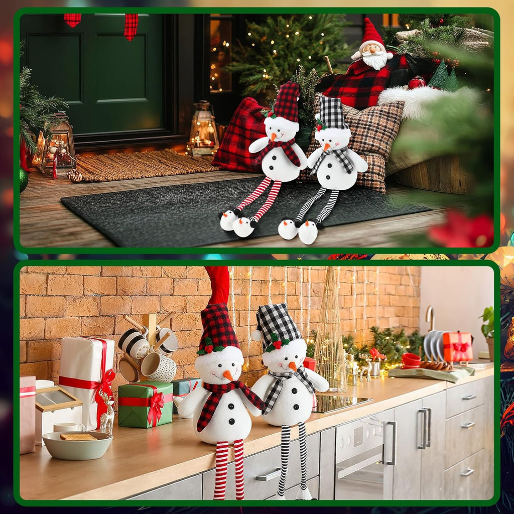 Threehoney Plush Snowman Decor - 27.6" Sitting Stuffed Toy with Scarf & Hat | Rustic Christmas Tabletop Ornament
