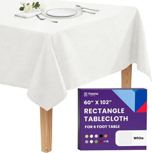 Gee Di Moda Rectangle Tablecloth - Heavy-Duty 60 x 102 Inch White Fabric for Events & Parties