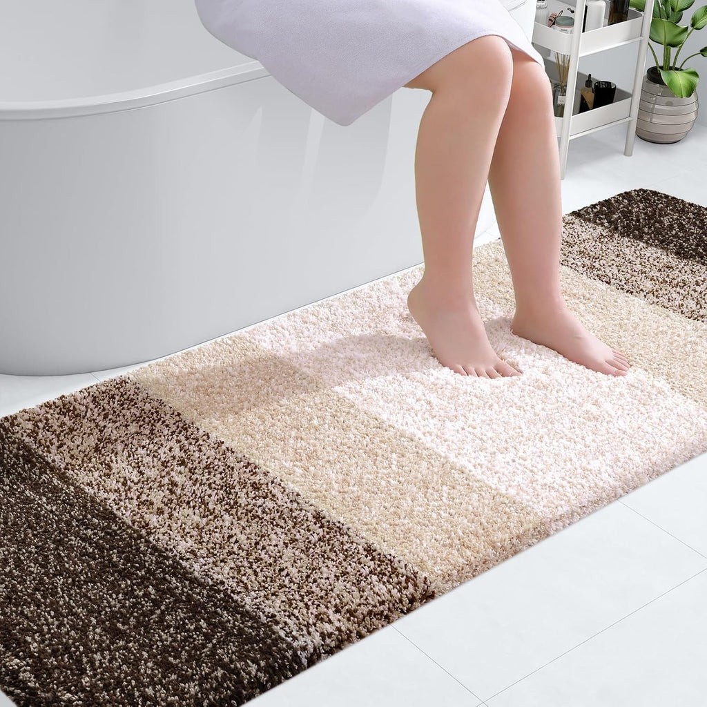 OLANLY Bathroom Runner Rug - Extra Soft Microfiber Mat with Rubber Backing | 70x24, Quick Dry, Light Brown