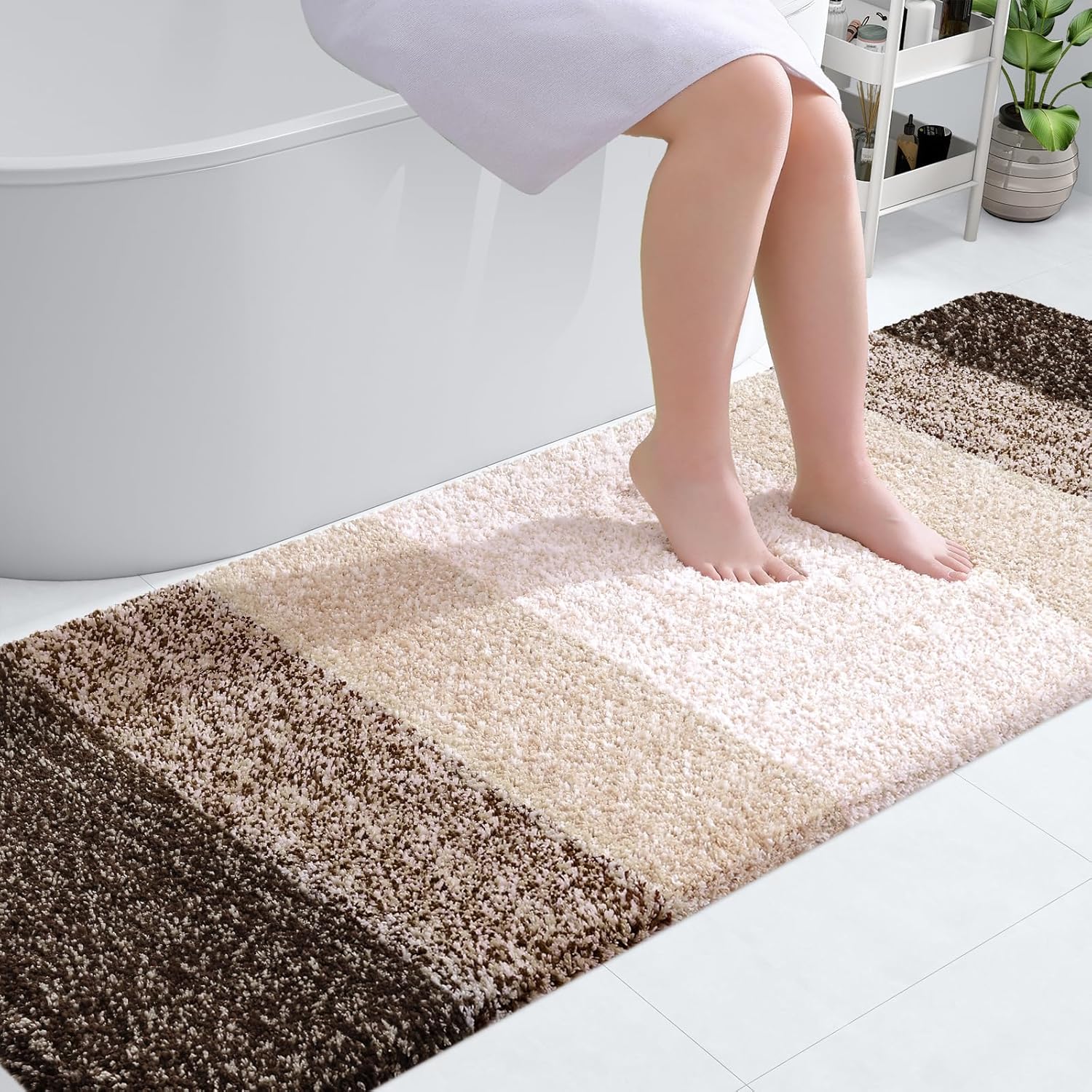 OLANLY Bathroom Runner Rug - Extra Soft Microfiber Mat with Rubber Backing | 70x24, Quick Dry, Light Brown