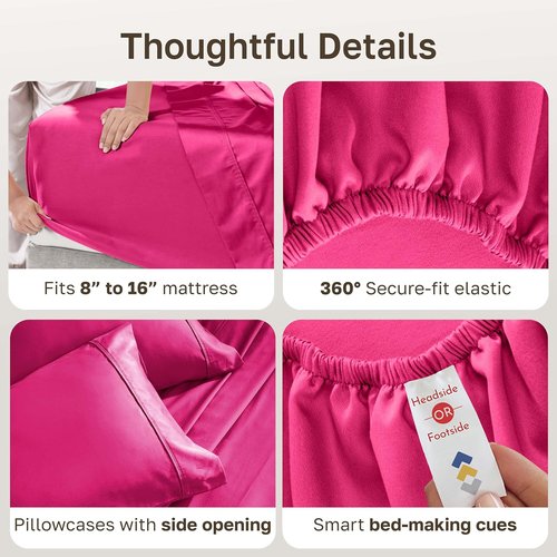 California Design Den King Size Cotton Sheet Set - 100% Long Staple Cotton, 400 Thread Count, Silky Sateen - Hot Pink